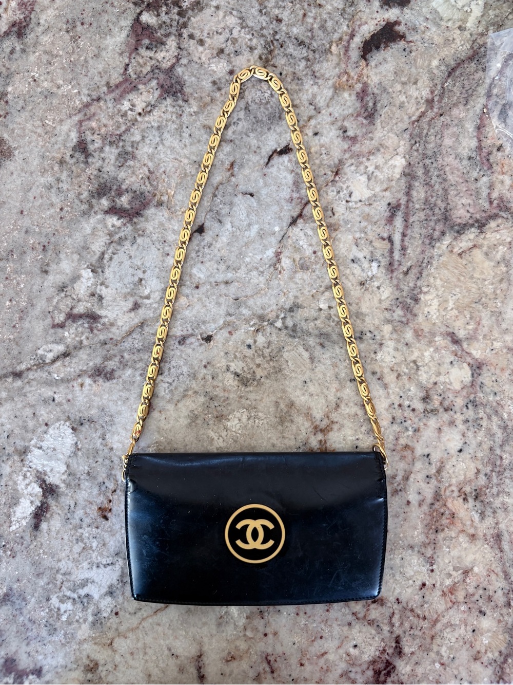 CHANEL Black Patent Leather Wallet with Gold Chain WOC - Picture 3 of 15